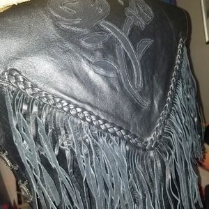 Vintage Black Leather Tassle Biker Vest